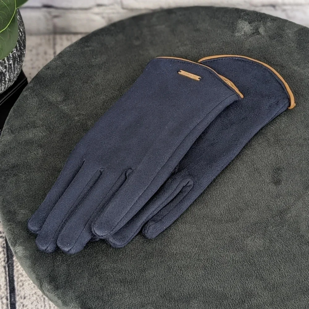 Navy blue ultra suede gloves, touchscreen, driving, unisex